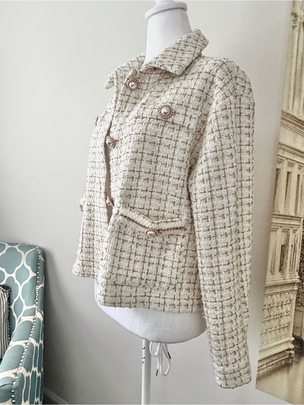 Preloved Simply Southern Cream Tweed Jacket with Pearl Buttons - Picture 7 of 10
